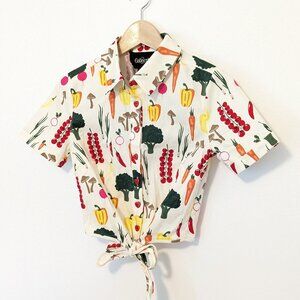 Collectif Vegetable Print Tie-Front Shirt - Multicolor